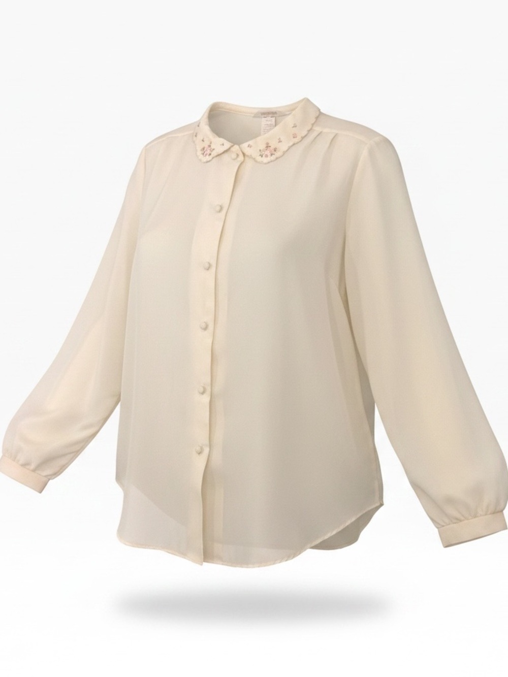Vintage Laura Mae Embroidered Scalloped Collar Blouse Cream Sz 16 (Modern L)